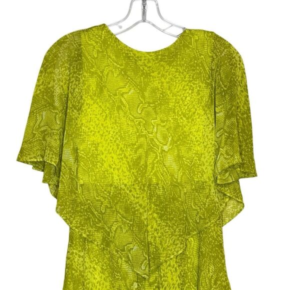 Vicky Tiel Green Snake Print Tiered Handkerchief Dress Size M Chiffon Rhinestone - Picture 6 of 12